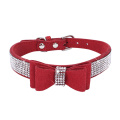 Bling Rhinestone Puppy Cat Collars Adjustable Leather Dog Collar Bowknot Kitten Collar